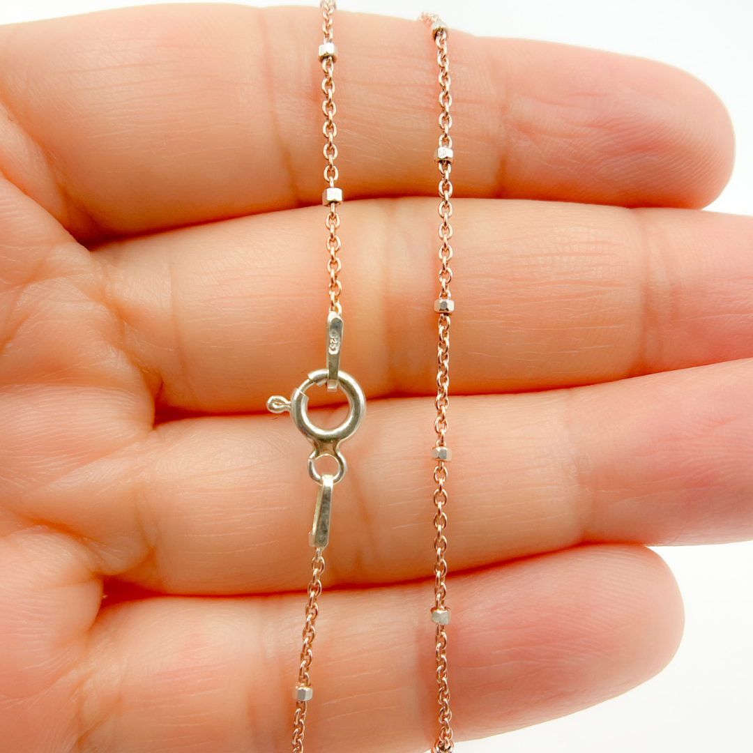 925 Sterling Silver Rose Satellite Chain with Silver Cube. Z36RSNecklace