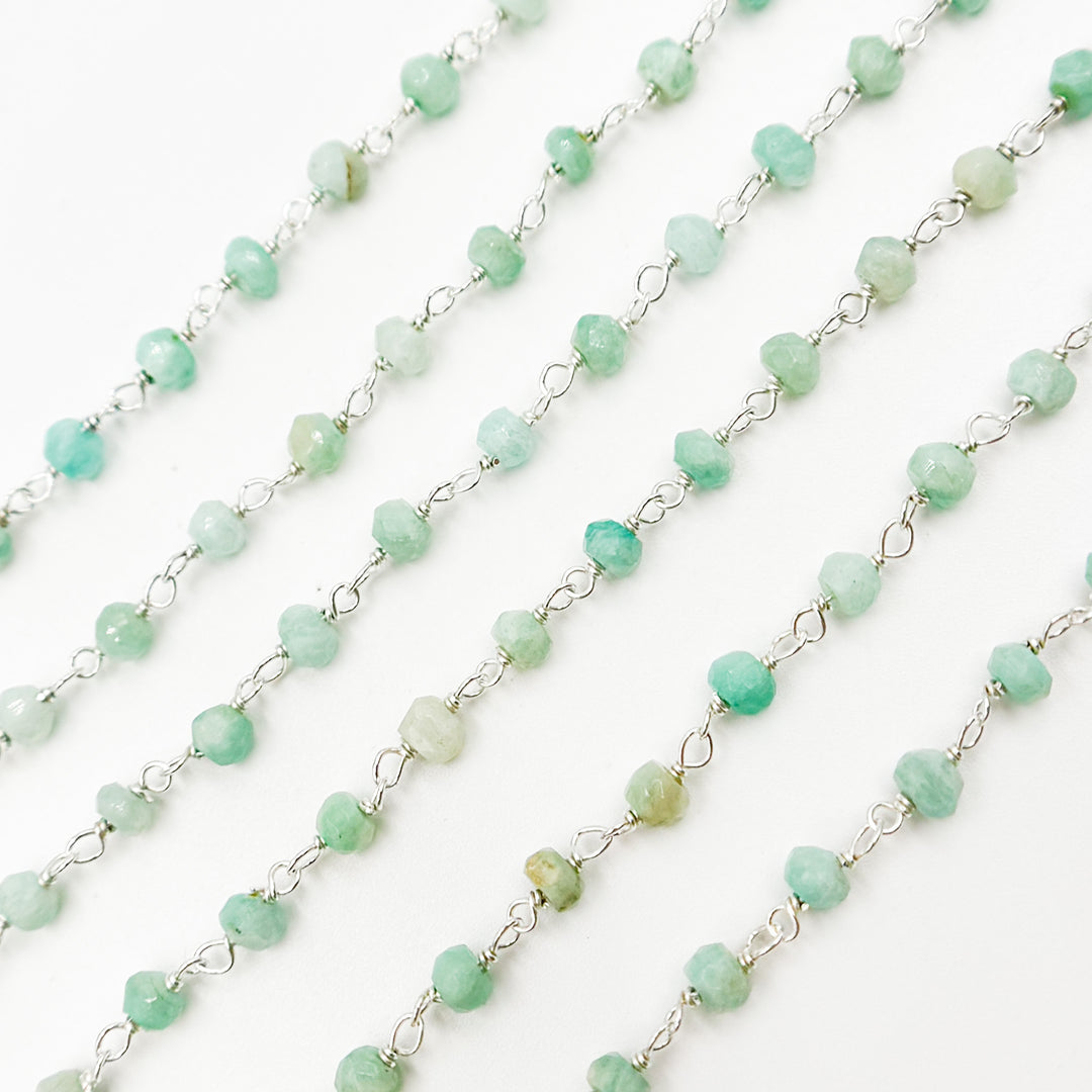 AMZ25. Amazonite White Sterling Silver Wire Chain