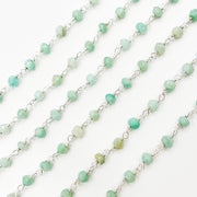 Amazonite White Sterling Silver Wire Chain