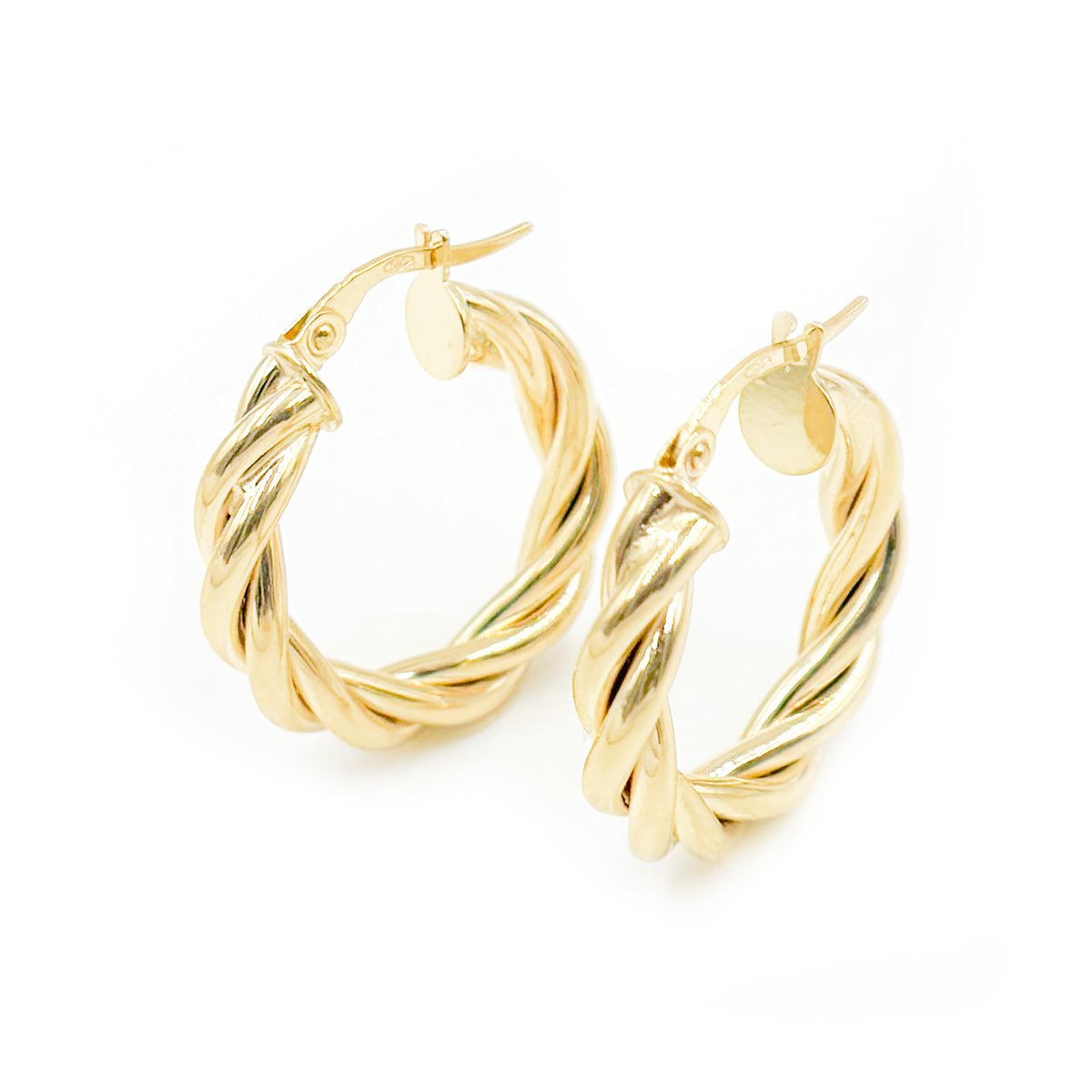 Solid Gold Fancy Twisted Hollow Hoop Earrings