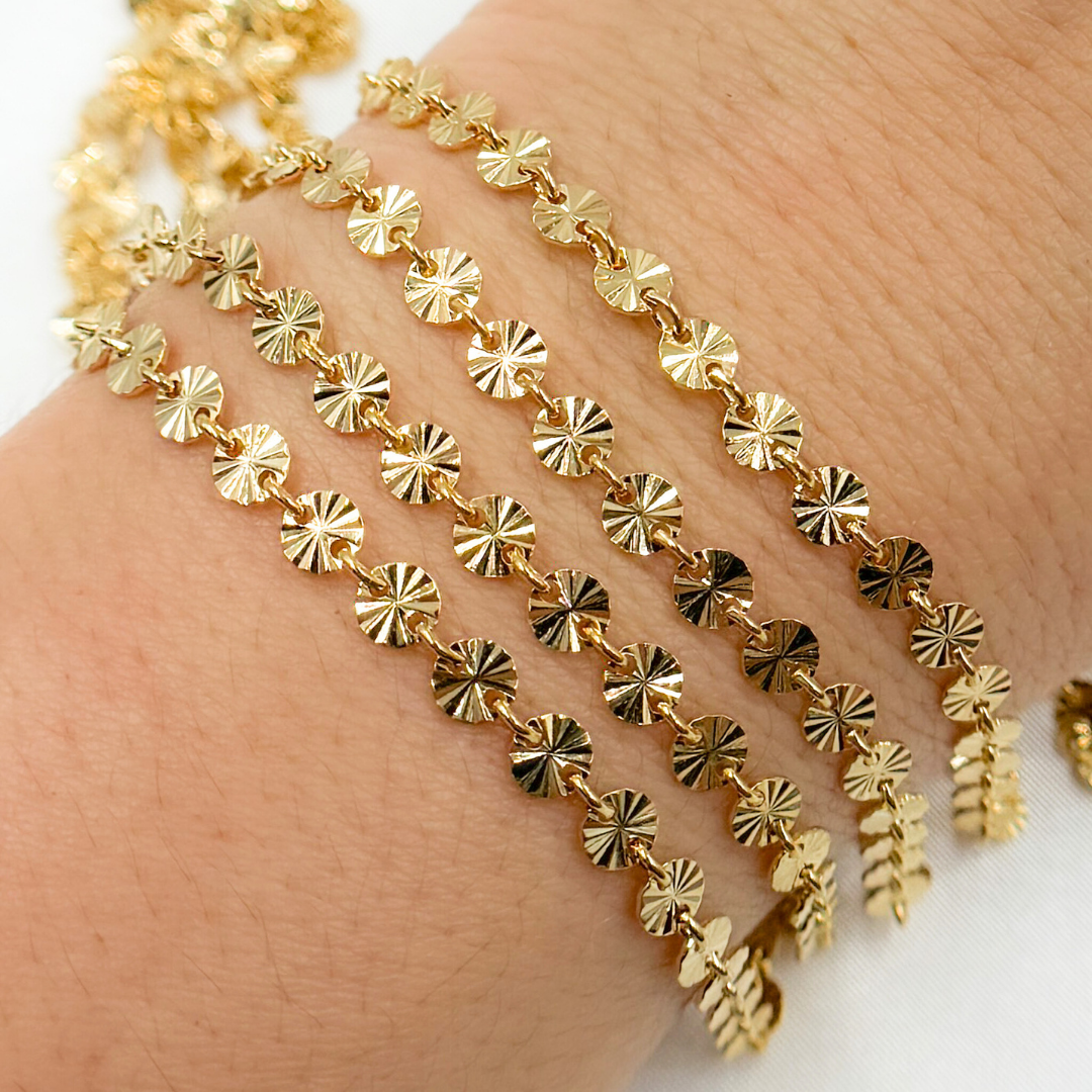 Gold Plated 925 Sterling Silver Textured Disc Link Chain. V160GP