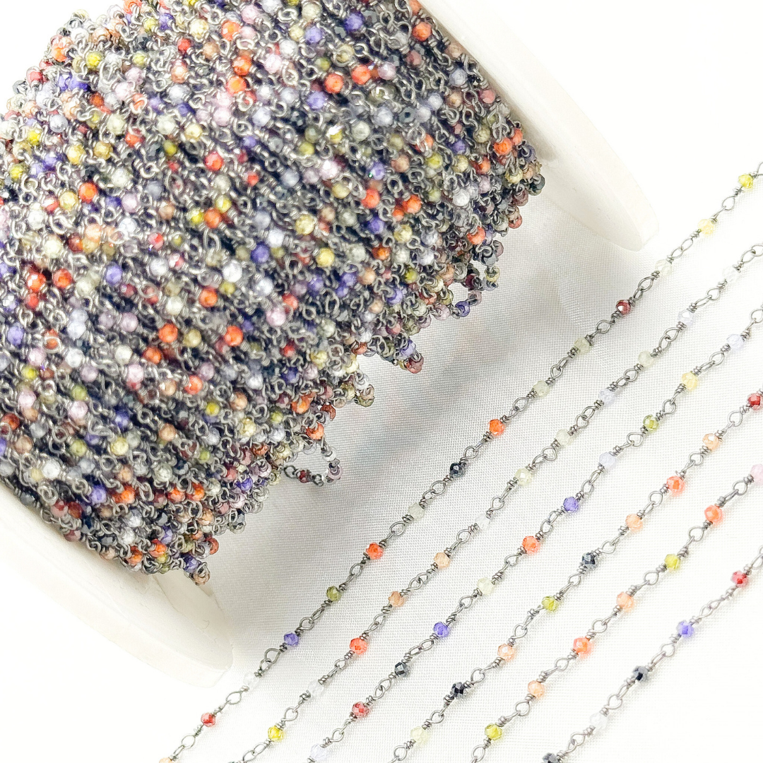 MCZ7. Multi Color Cubic Zirconia Oxidized Wire Chain