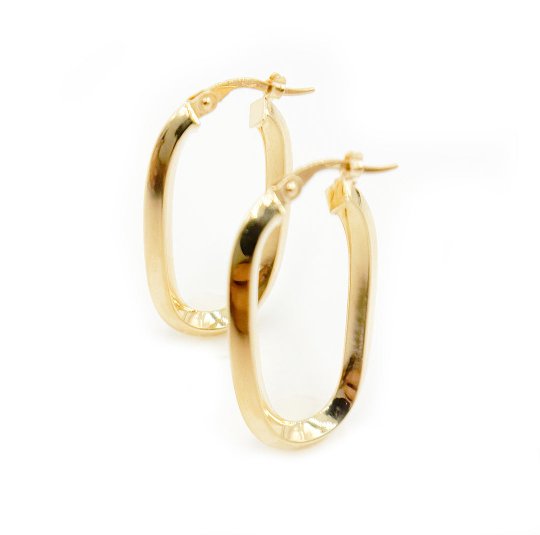 15850021777.  14K Solid Gold Fancy Rectangle Hollow Hoop Earrings