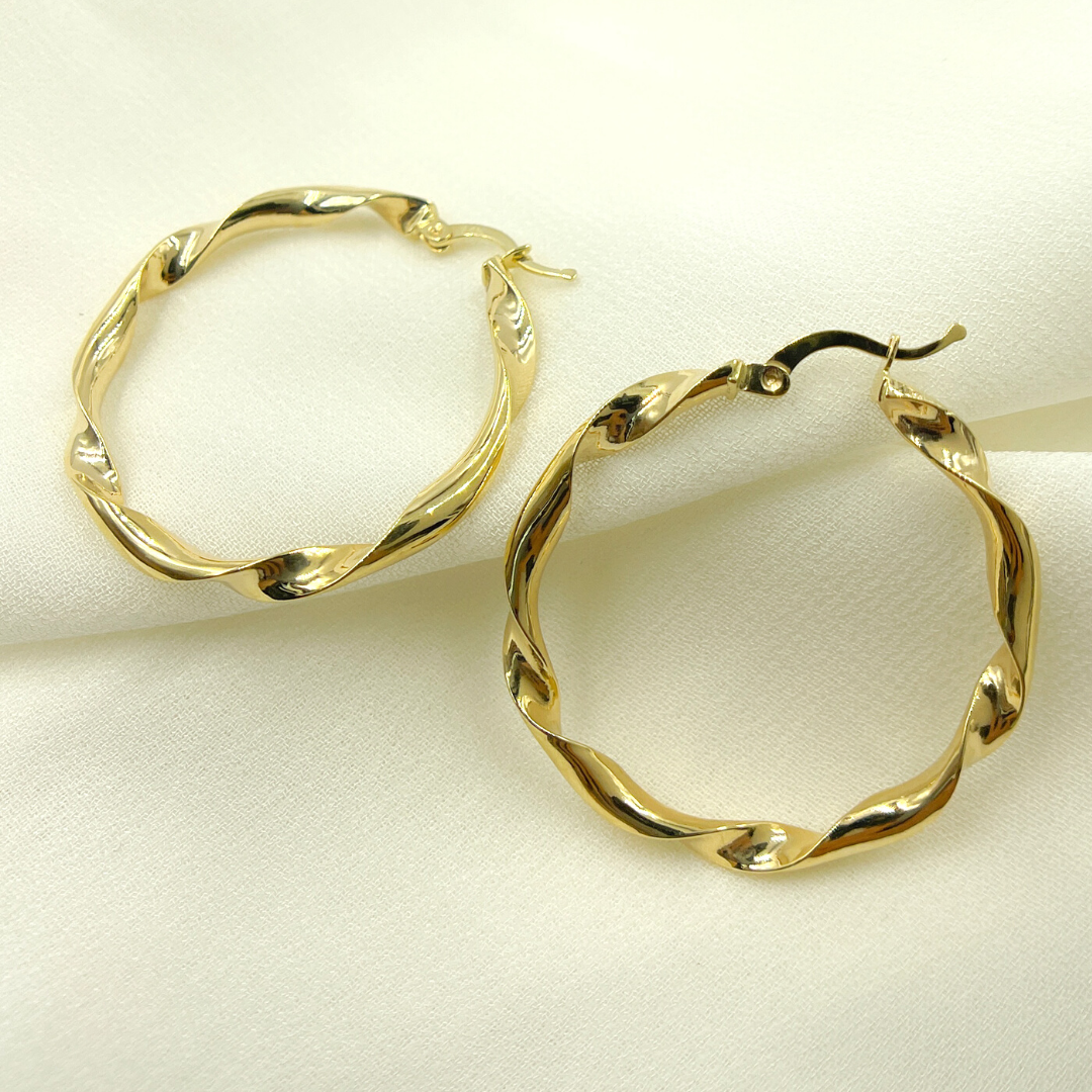 GER125. 14K Solid Gold Twisted Hoop