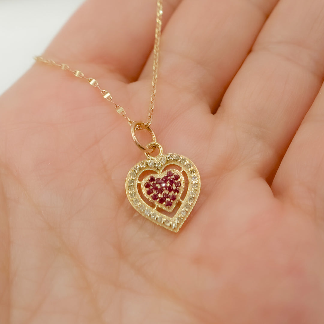 14K Solid Gold Heart Charm with Diamond and Gemstone. GDP305