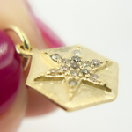 Load image into Gallery viewer, 14K Solid Gold Diamond Hexagon Charm with Star in the Center. GDP426
