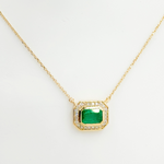 Load image into Gallery viewer, 14k Solid Gold Emerald and Diamond Rectangle Necklace. NFC71412EM
