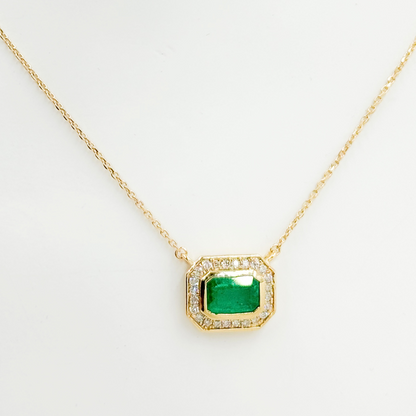 14k Solid Gold Gemstone and Diamond Rectangle Necklace