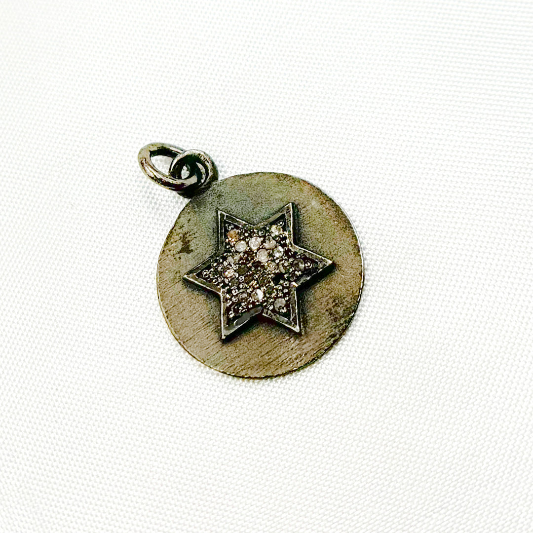 DC432. Diamond Sterling Silver Round Star Charm