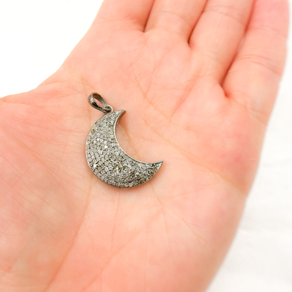 Diamond Sterling Silver Moon Pendant