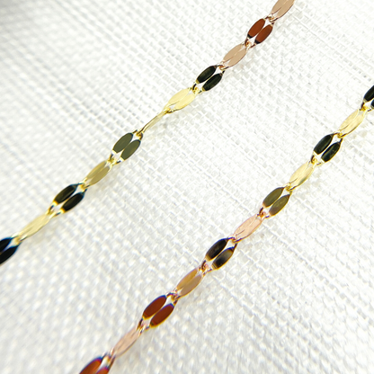 14K Solid Gold Tri-Color Flat Marina Chain
