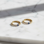 Load image into Gallery viewer, EHC56664. 14K Solid Gold Gemstone &amp; Diamond &amp; Hoop Earrings