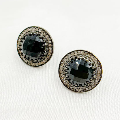 Diamond Silver Gemstone Round Studs