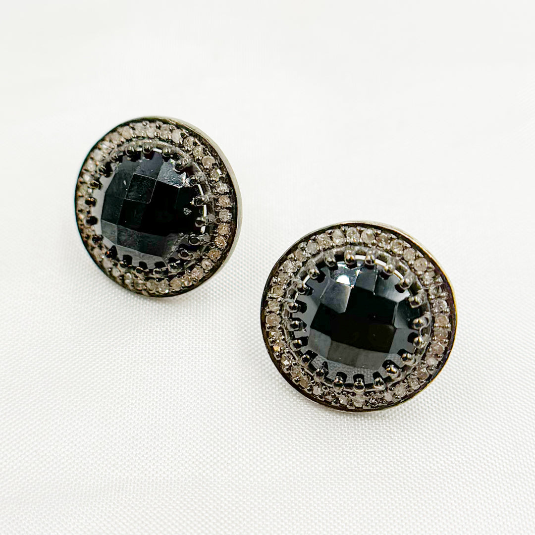 DE043. Diamond Silver Gemstone Round Studs