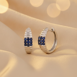 Load image into Gallery viewer, EHZ57171BS. 14K White Solid Gold Diamond &amp; Blue Sapphire Hoop Earrings