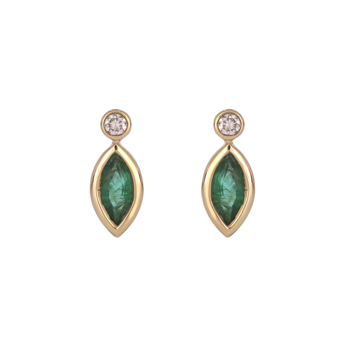 CE97070. 14K Solid Yellow Gold Diamond and Gemstone Marquise Stud Earring