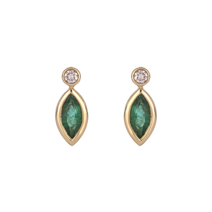 CE97070. 14K Solid Yellow Gold Diamond and Gemstone Marquise Stud Earring