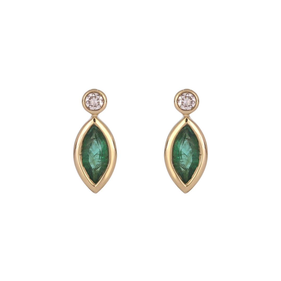 CE97070. 14K Solid Yellow Gold Diamond and Gemstone Marquise Stud Earring