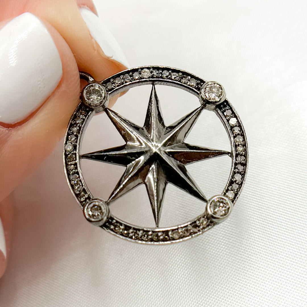 DP696. Diamond Sterling Silver Round Star Pendant with Gemstone