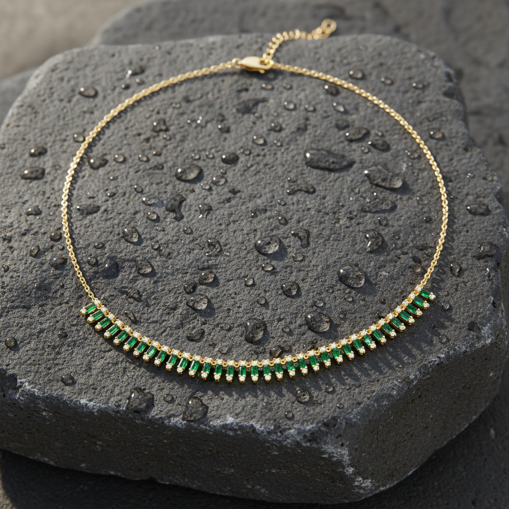 NFL70815. 14K Solid Gold Diamond and Gemstone Dangle Necklace