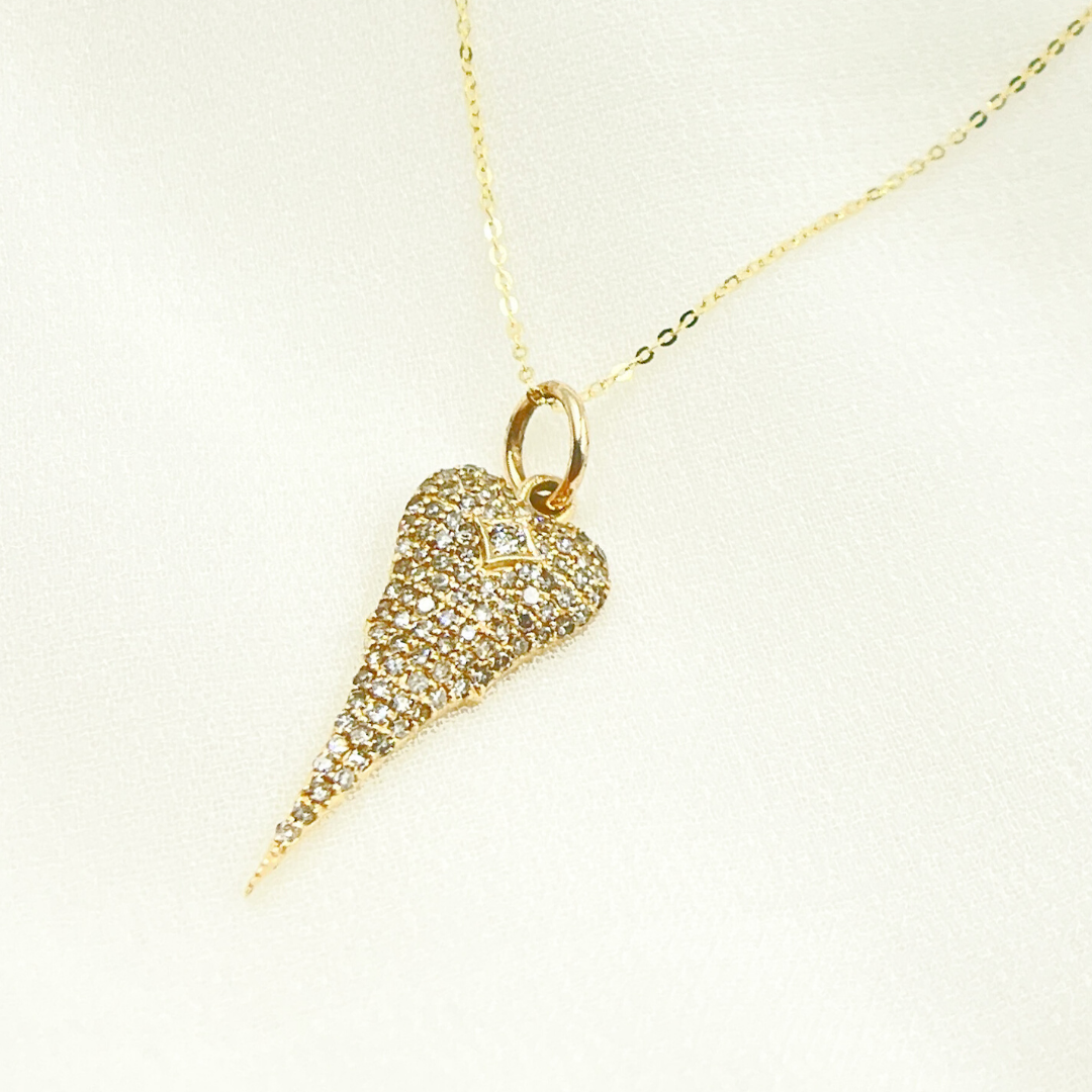 14K Solid Gold Heart Pendant with Diamonds. KG72