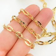 Gold Plated 925 Sterling Silver Flat Hammered Oval Link Chain