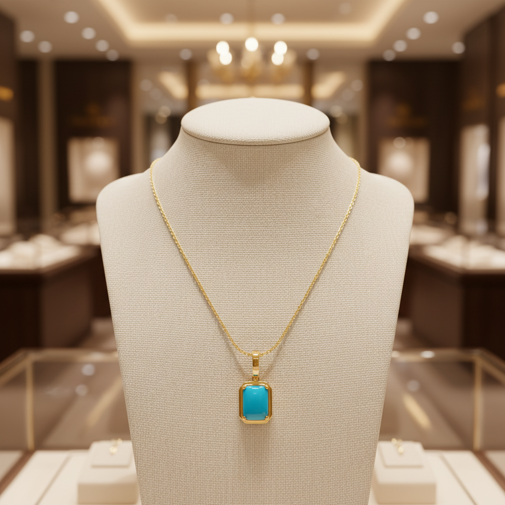 CMZ00366TQ8X6. 14K Solid Gold Rectangular-Shaped Turquoise Charm