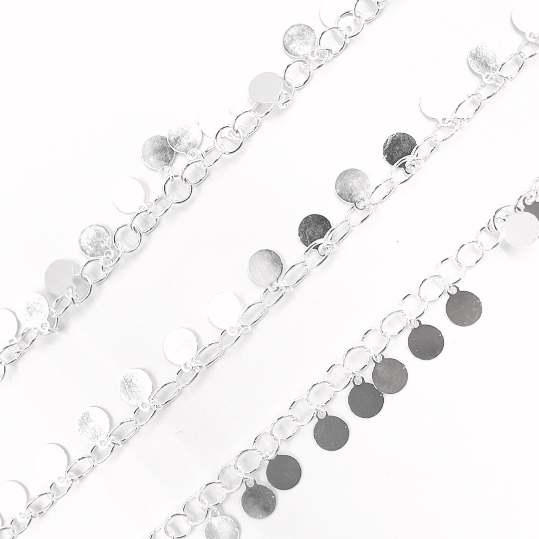 925 Sterling Silver Dangle Disc Chain. V73SS