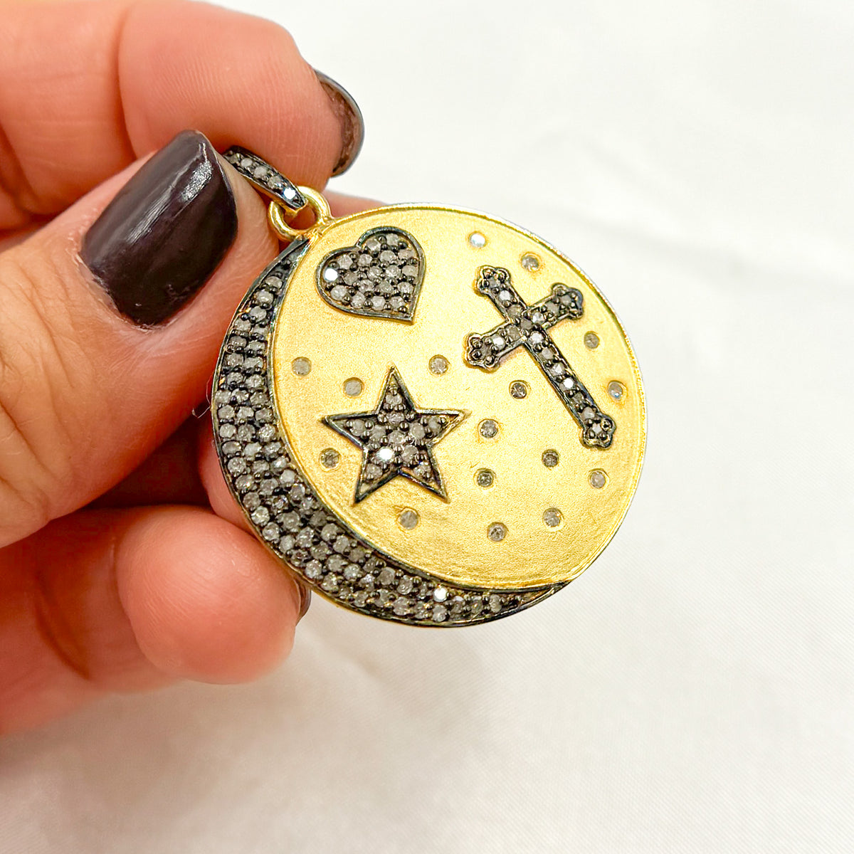 DP404. Diamond Sterling Silver Round Star, Heart & Cross Pendant