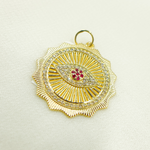 Load image into Gallery viewer, 14K Solid Gold Diamond &amp; Ruby Evil Eye Charm. GDP330
