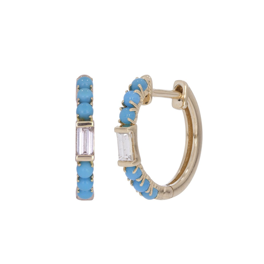 EHE57441. 14K Solid Gold Diamonds and Gemstone Hoops