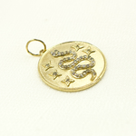 Load image into Gallery viewer, 14K Solid Gold Diamond Circle Charm with Snake and Stars in the Center. GDP163
