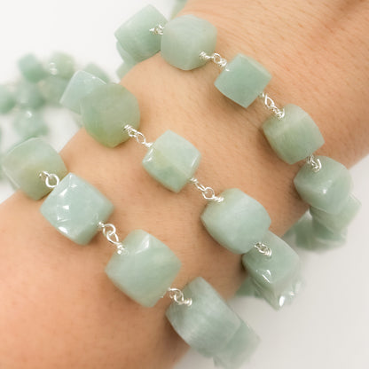 Amazonite Cube Faceted Sterling Silver Wire Chain