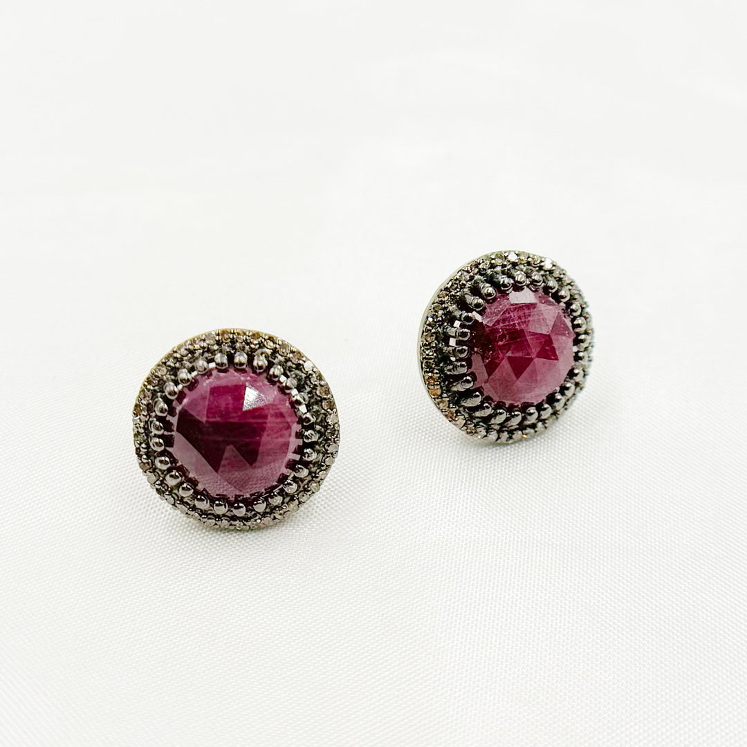 DE043. Diamond Silver Gemstone Round Studs