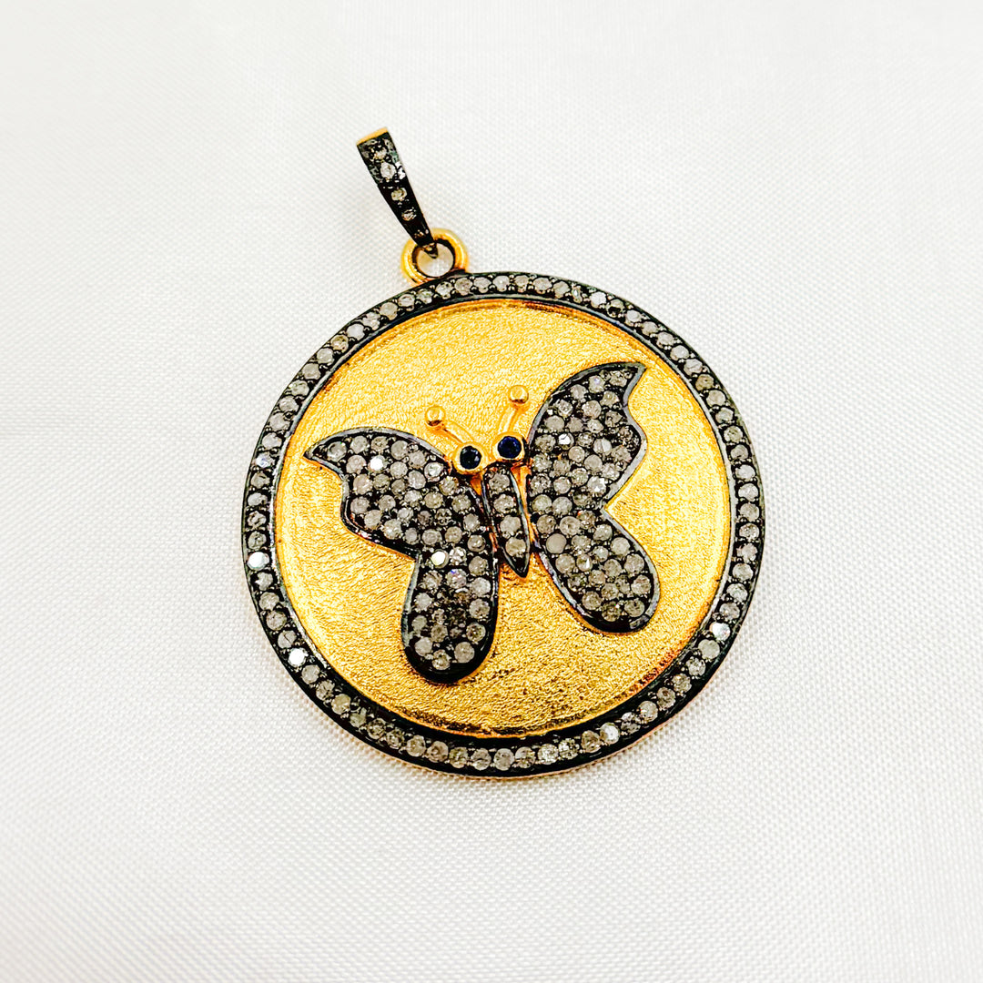 DP381. Diamond Sterling Silver Round Butterfly Pendant with Gemstone