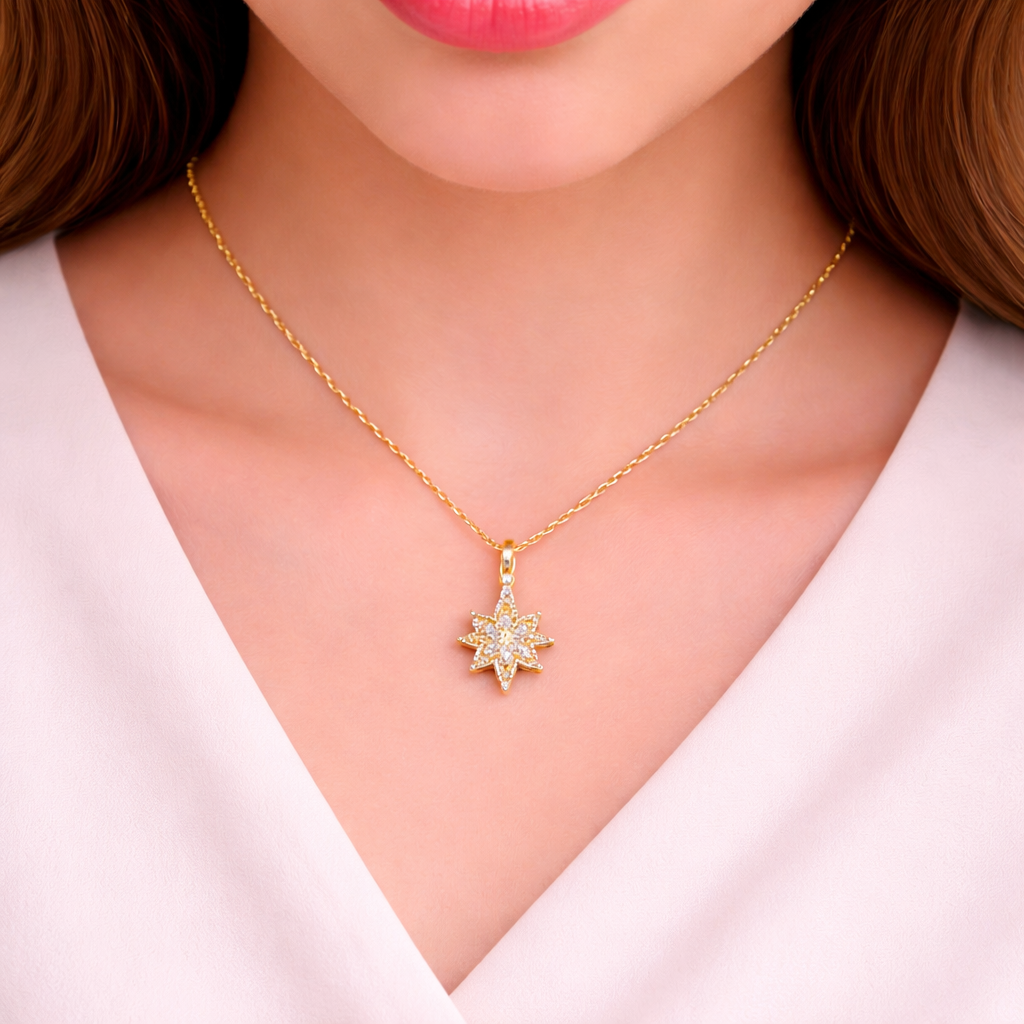 14K Solid Gold Diamond Star Charm