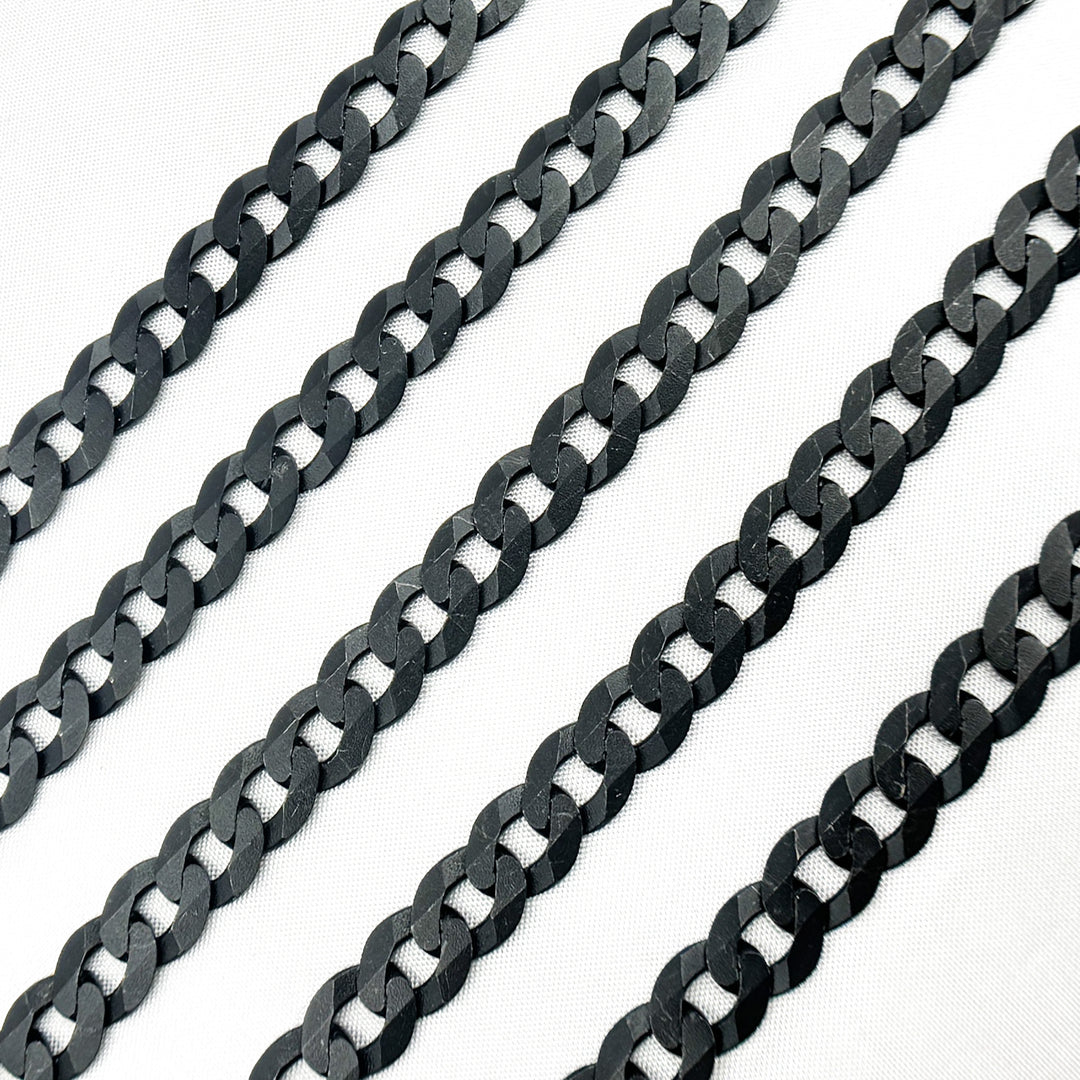 V78BR. Black Rhodium Matt Sterling Silver Flat Curb Chain