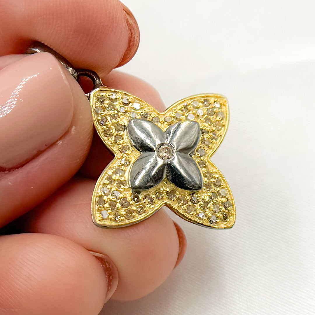 DP734B. Diamond Sterling Silver Flower Pendant