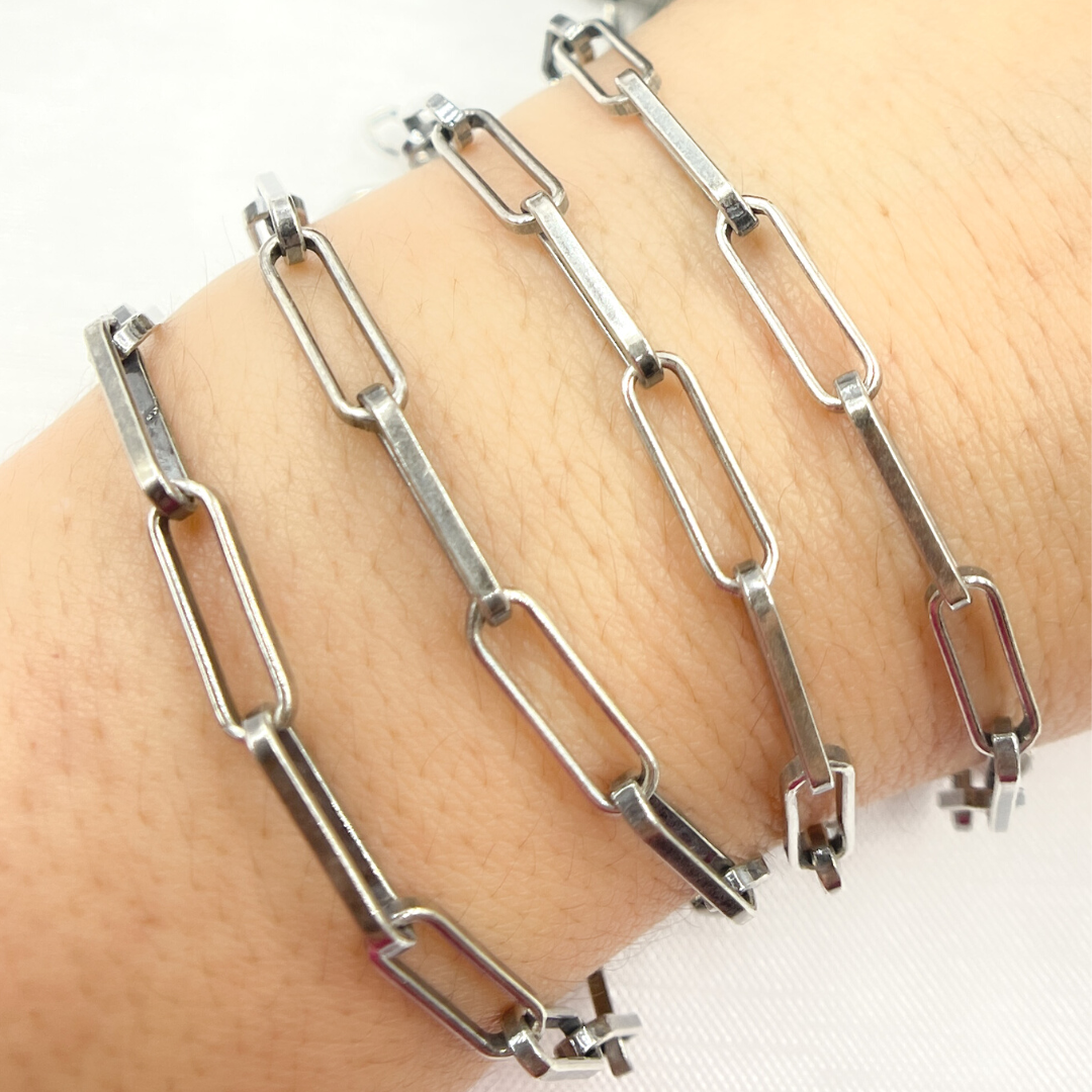 V124OX. Oxidized Sterling Silver Flat Paperclip Link Chain