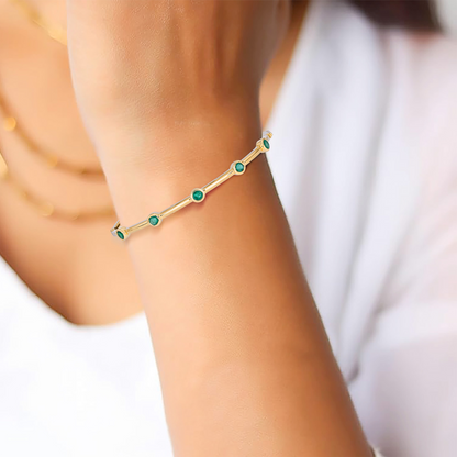 14K Solid Yellow Gold and Emerald Bangle