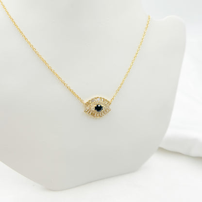 NFH71188BS. 14k Solid Gold Blue Sapphire and Diamond Eye Necklace