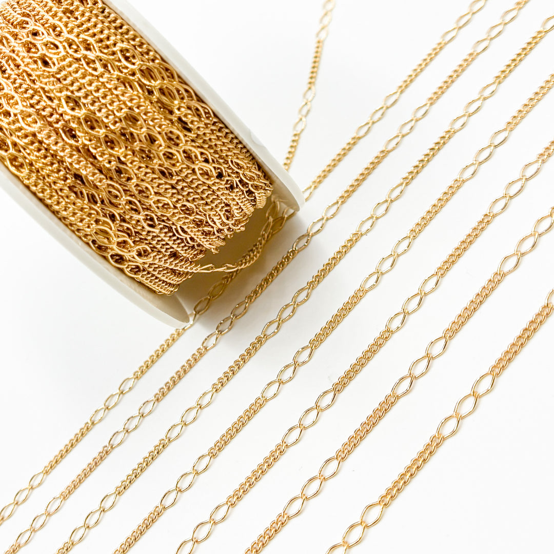 V240GF. 14k Gold Filled 3 Links Long and Curb Chain in Between
