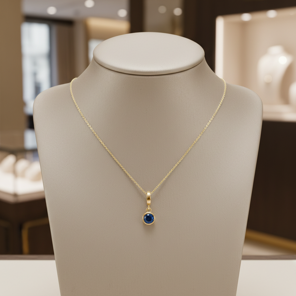 CMF00357B. 14K Solid Gold Blue Natural Diamond Round Charm