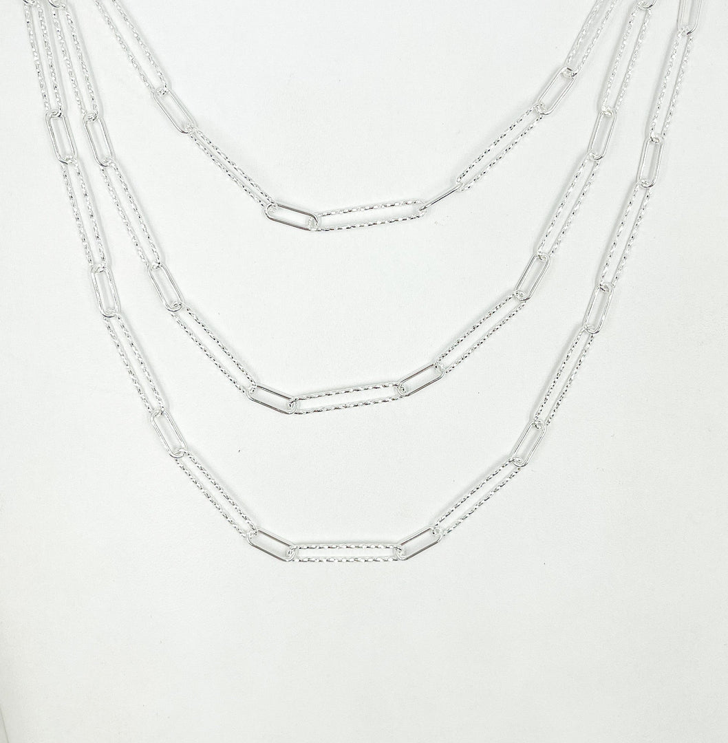 925 Sterling Silver Hammered and Round Paperclip Link Chain. V3SS