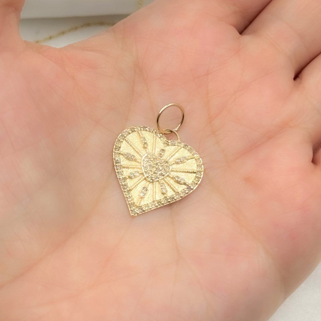 14K Solid Gold Diamond Heart Charm. GDP513
