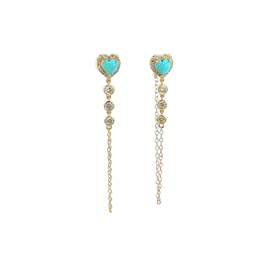 CE96388TQ5. 14k Solid Gold Diamond and Turquoise Dangle Earrings