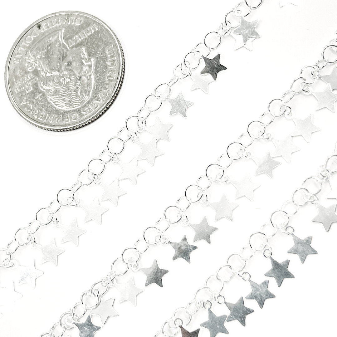925 Sterling Silver Dangle 5mm Star Chain. V71SS