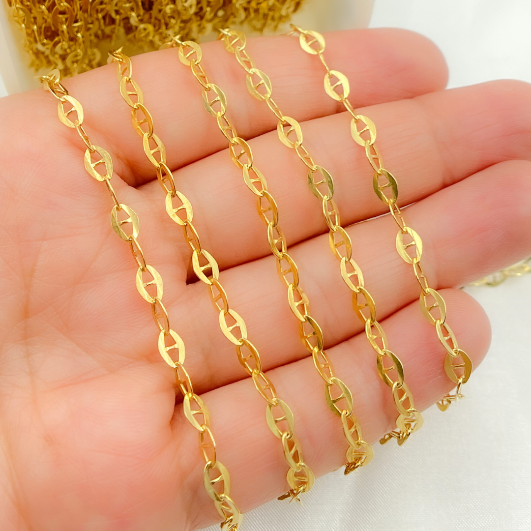 Z51GP. Gold Plated 925 Sterling Silver Flat Marina Link Chain