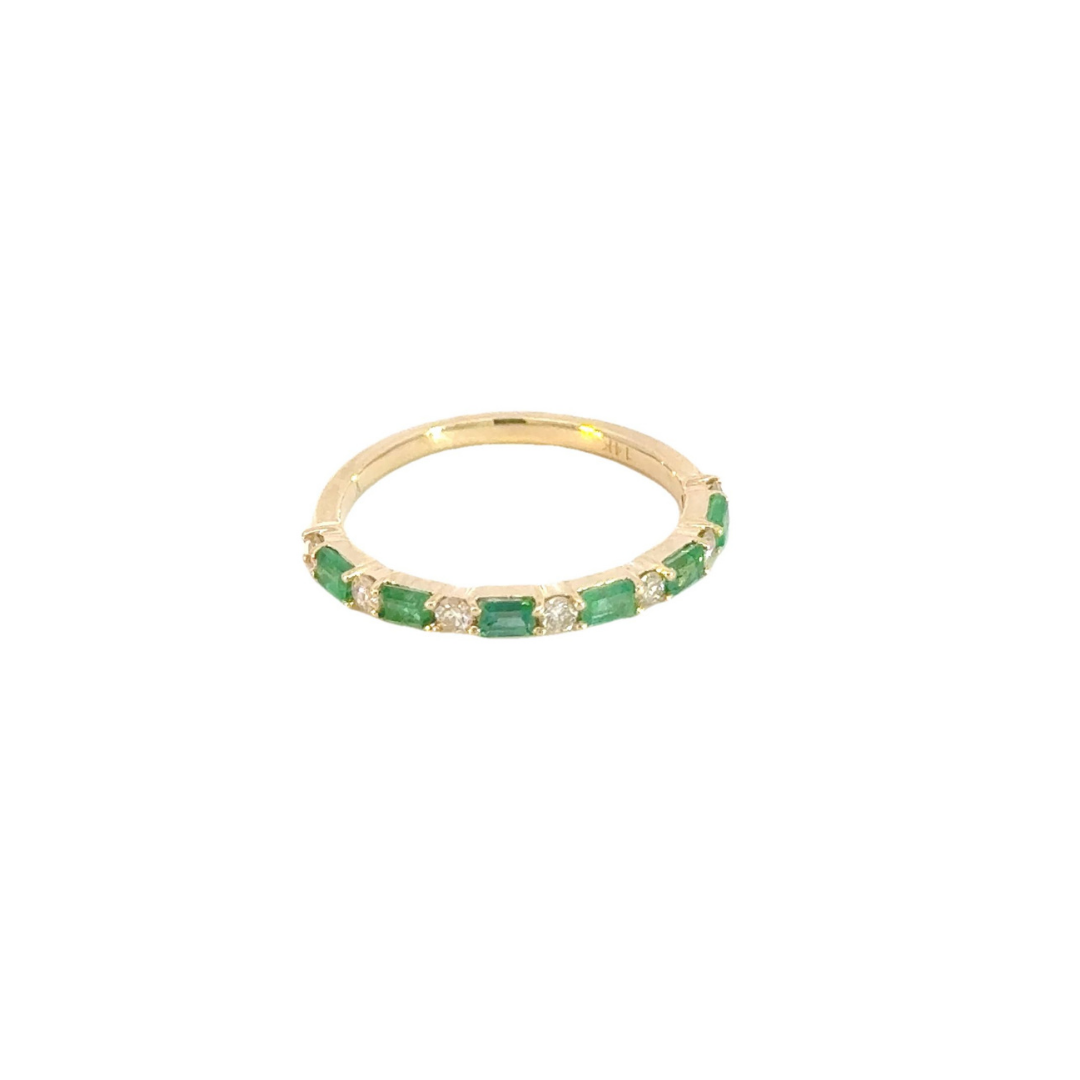 14k Solid Gold Diamond and Emerald Half Eternity Ring. RAB01632EM