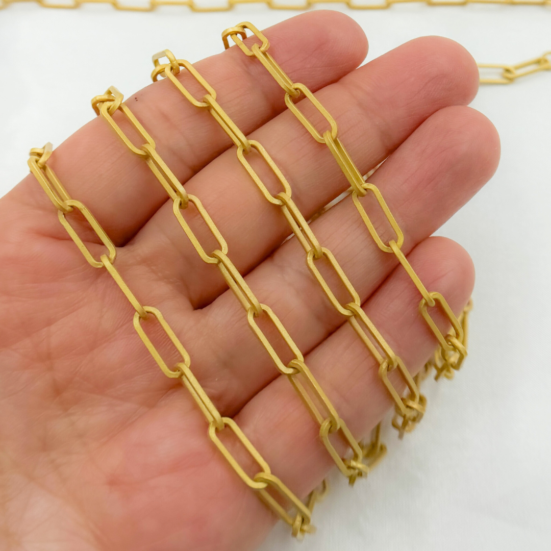 Gold Plated Matt 925 Sterling Flat Paperclip Link Chain